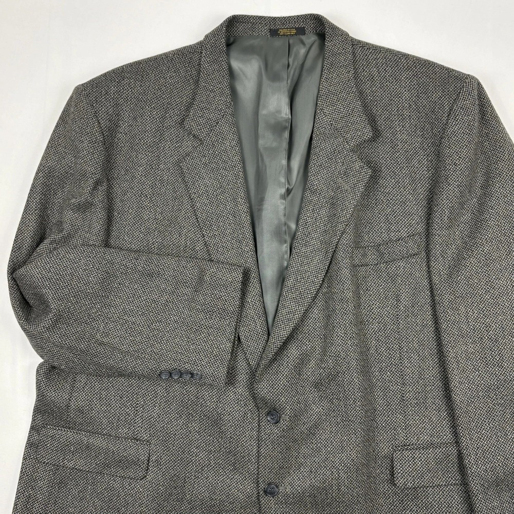 VTG 90s Roundtree & Yorke Herringbone Tweed Sport Coat 54R Charcoal/Black/Cream